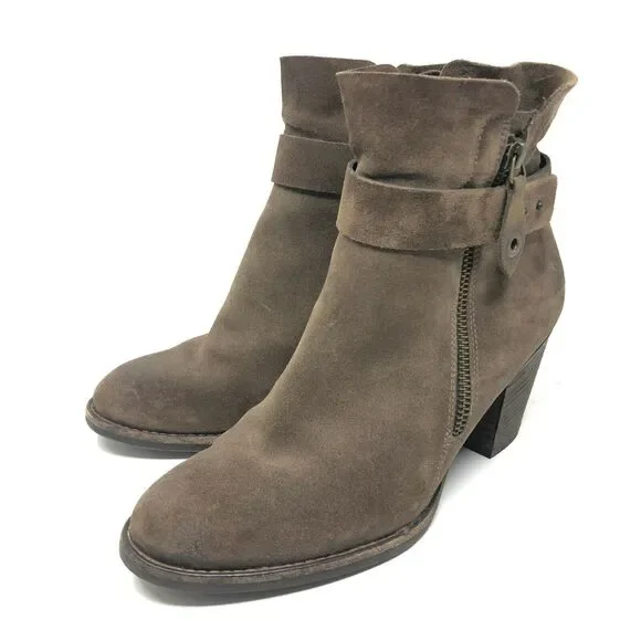 Paul Green Boots Women's 7 Brown Suede Zip Ankle Strap Heel Bootie Heel